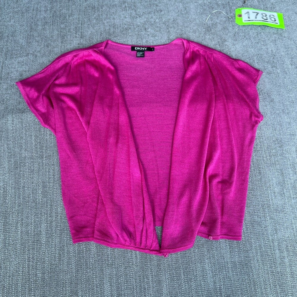 DKNY Cardigan Womens Small Pink Tussah Silk Luxury Open Front Evening Wear Chic